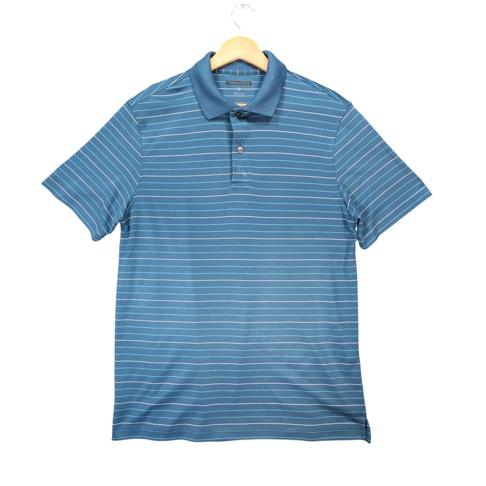 Van Heusen Studio Polo Shirt‎ Mens M Blue Excellent Striped Short Sleeve